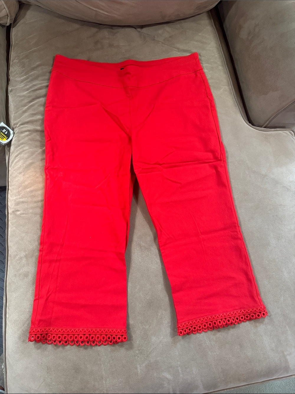 Counterparts Red Capri Pants with Lace Hem